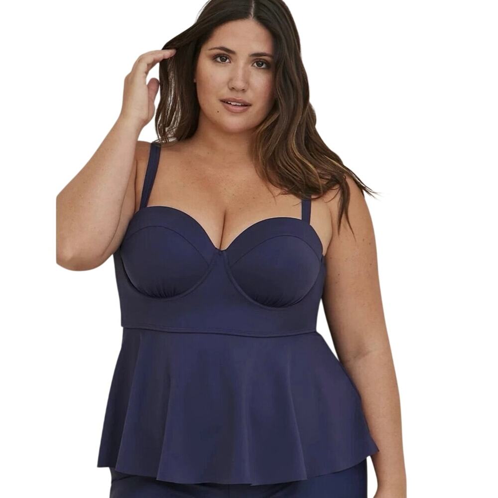 Womens Torrid Peplum underwire Swim Tankini top Blue plus Size 1 DD / DDD NWT